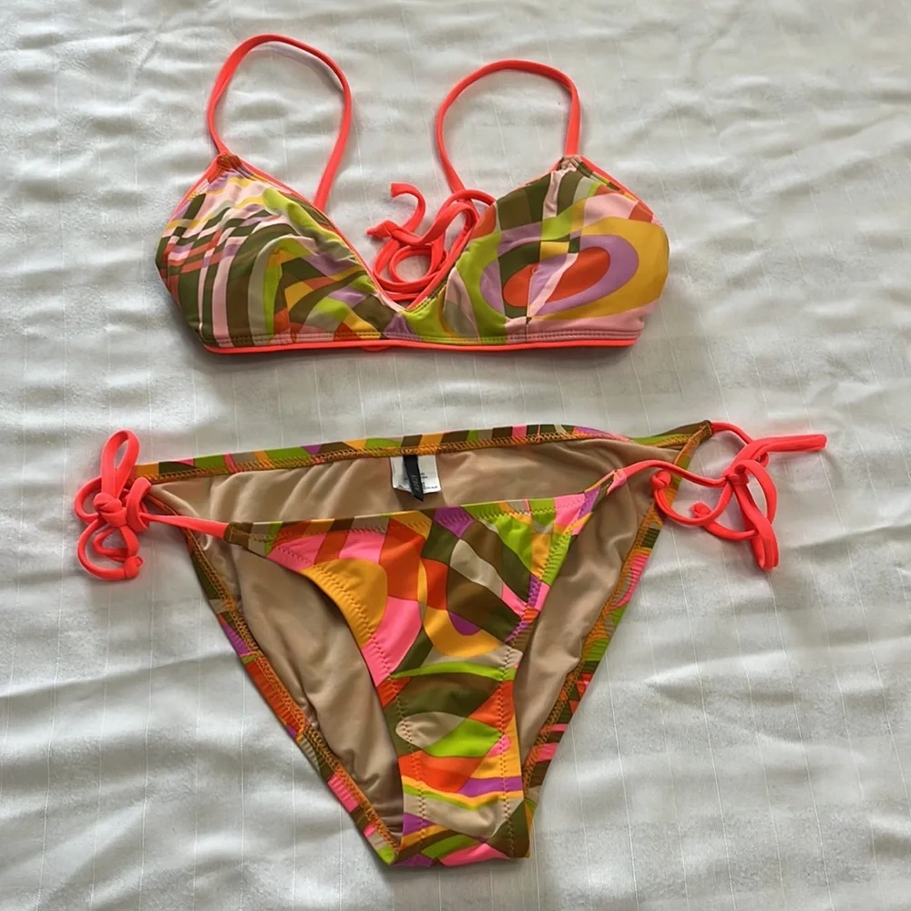 J. Crew Shattered Swirl triangle bikini bright multicolored swimsuit Size XS